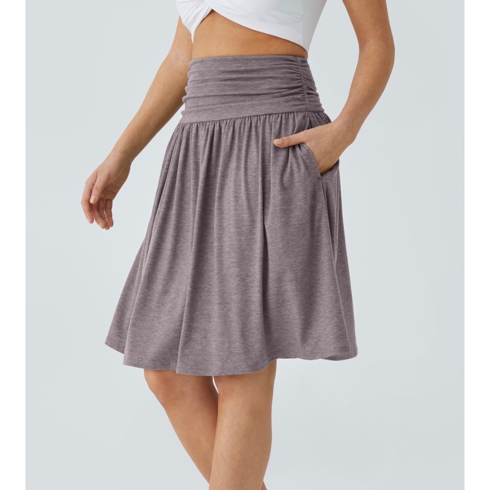 Halara High Waisted Ruched Pocket Flowy Skirt Mauve Heather Large